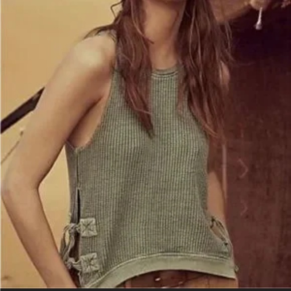 Free People Tops - Free People Olive Knit Tank with Tie Accents